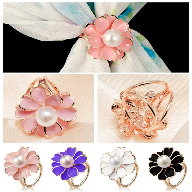 Écharpe en soie à boucle en forme de fleur de perle, écharpes à boucle tricyclique