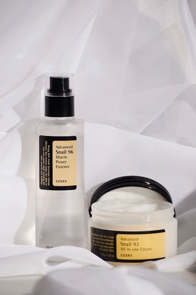 ESSENCE DE PUISSANCE DE MUCINE D'ESCARGOT AVANCÉE À 96 £ ET CRÈME POUR LE VISAGE