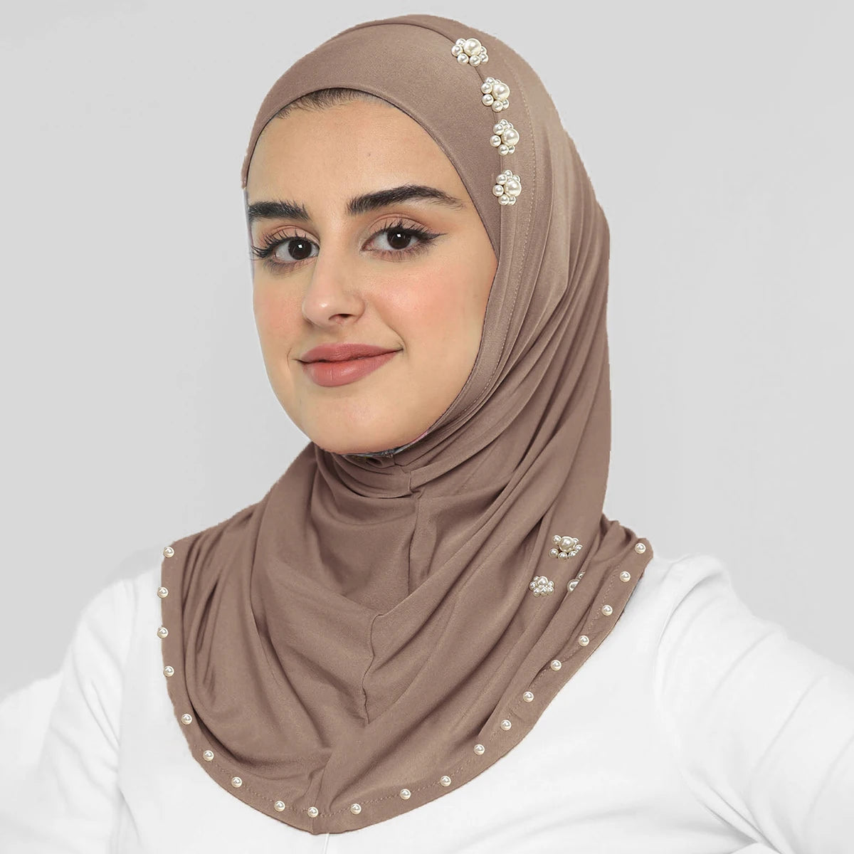 Foulard hijab instantané pour femme avec perles, foulard musulman en jersey premium, turban doux et respirant, intérieur hijab pour femme musulmane