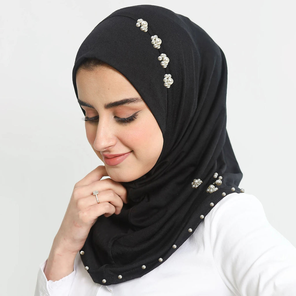 Foulard hijab instantané pour femme avec perles, foulard musulman en jersey premium, turban doux et respirant, intérieur hijab pour femme musulmane