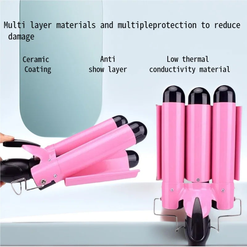 Fer à friser professionnel IRUIBEAUTY en céramique à triple cylindre, outil de coiffage