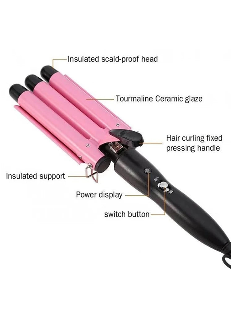 Fer à friser professionnel IRUIBEAUTY en céramique à triple cylindre, outil de coiffage