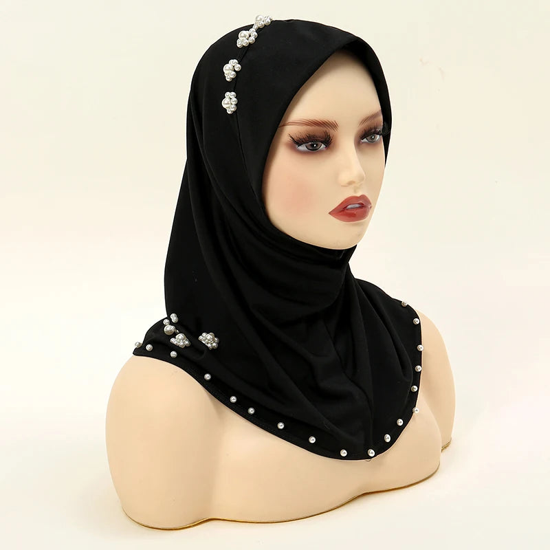 Foulard hijab instantané pour femme avec perles, foulard musulman en jersey premium, turban doux et respirant, intérieur hijab pour femme musulmane