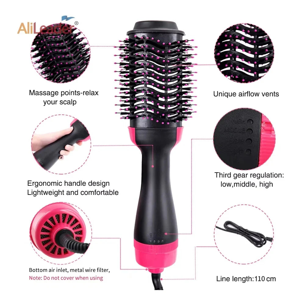 Brosse séchoir à cheveux pour femmes, lisseur, boucleur, masseur 4 en 1, chauffage rapide, volumateur en une étape, brosses à air chaud