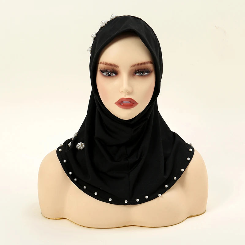 Foulard hijab instantané pour femme avec perles, foulard musulman en jersey premium, turban doux et respirant, intérieur hijab pour femme musulmane