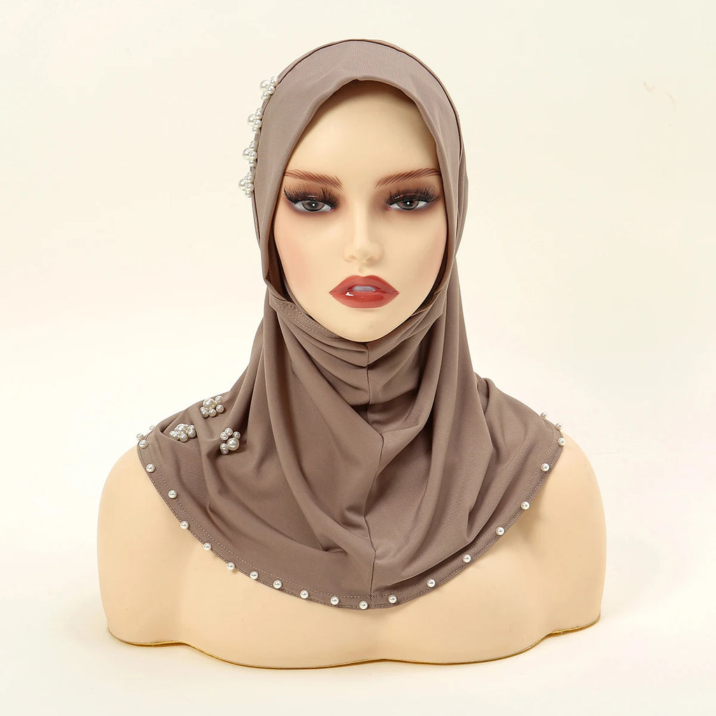 Foulard hijab instantané pour femme avec perles, foulard musulman en jersey premium, turban doux et respirant, intérieur hijab pour femme musulmane