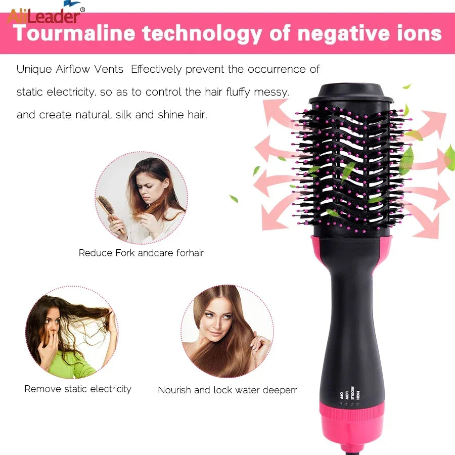 Brosse séchoir à cheveux pour femmes, lisseur, boucleur, masseur 4 en 1, chauffage rapide, volumateur en une étape, brosses à air chaud