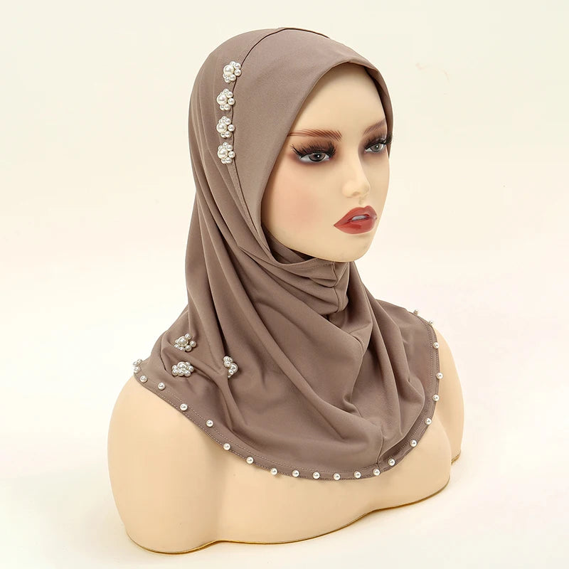 Foulard hijab instantané pour femme avec perles, foulard musulman en jersey premium, turban doux et respirant, intérieur hijab pour femme musulmane